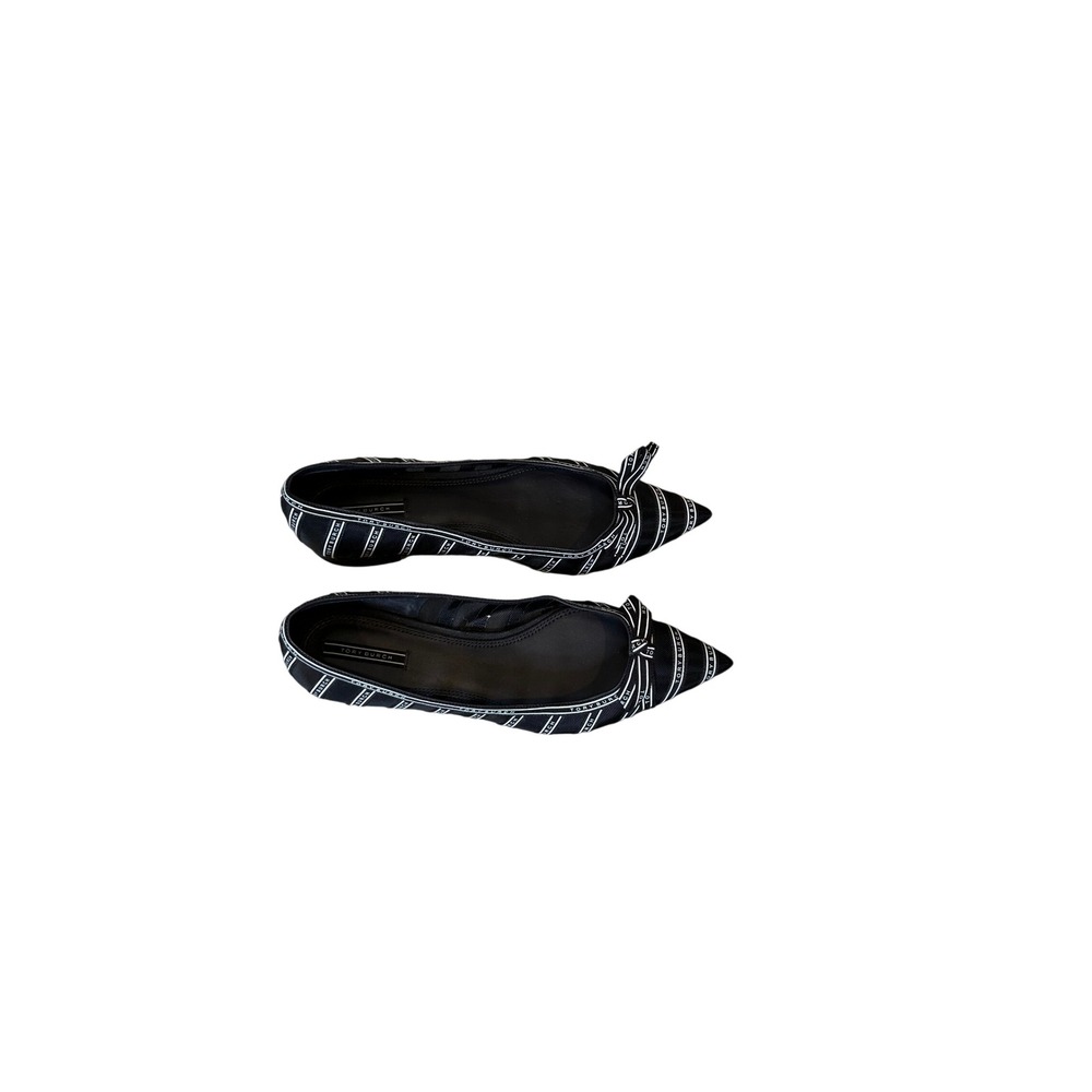 Tory Burch Black White Penelope Pointed Toe Bow Flats 7M 58298